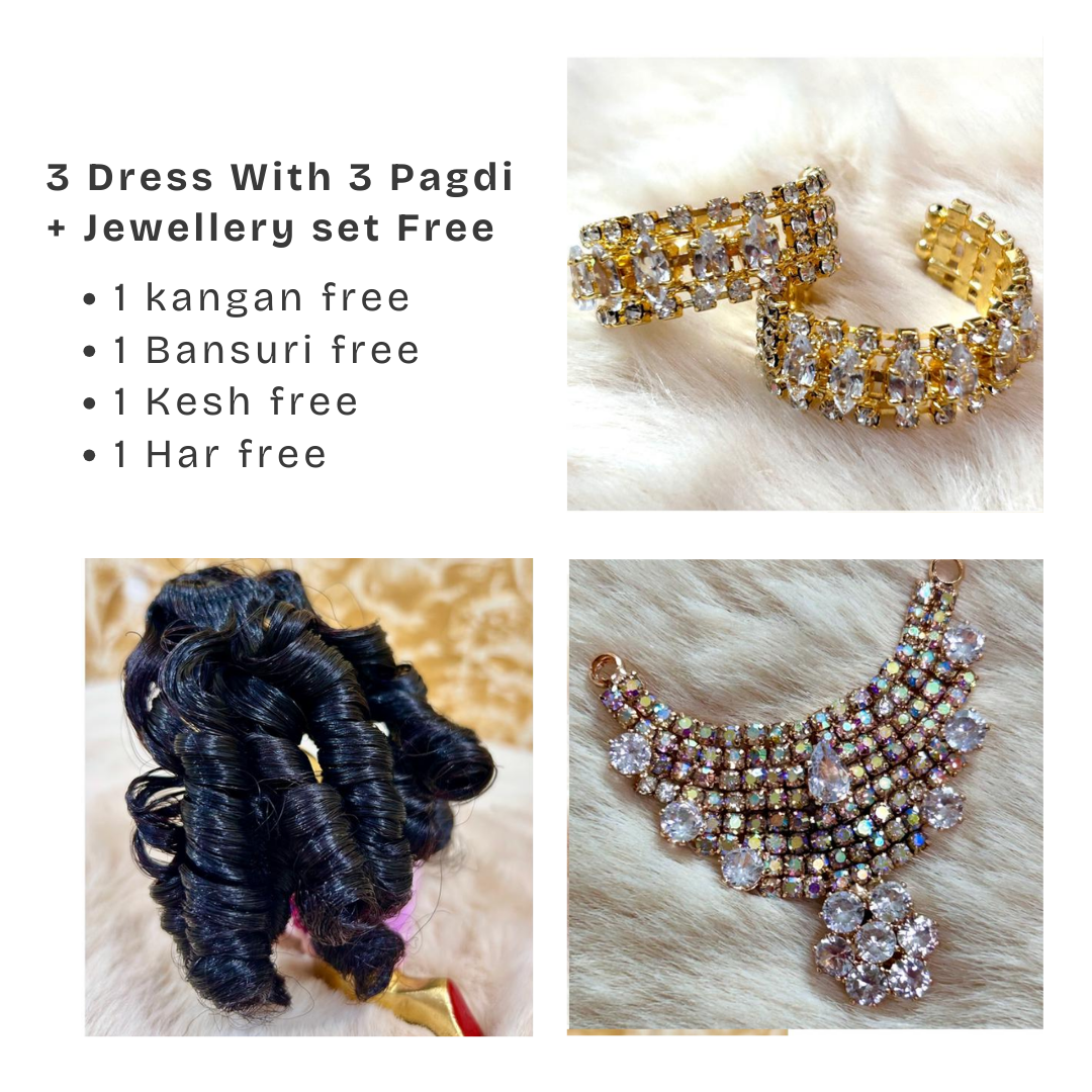 Beautiful Premium 3 Heavy Dress Combo With Pagdi + Jewellery Set Free