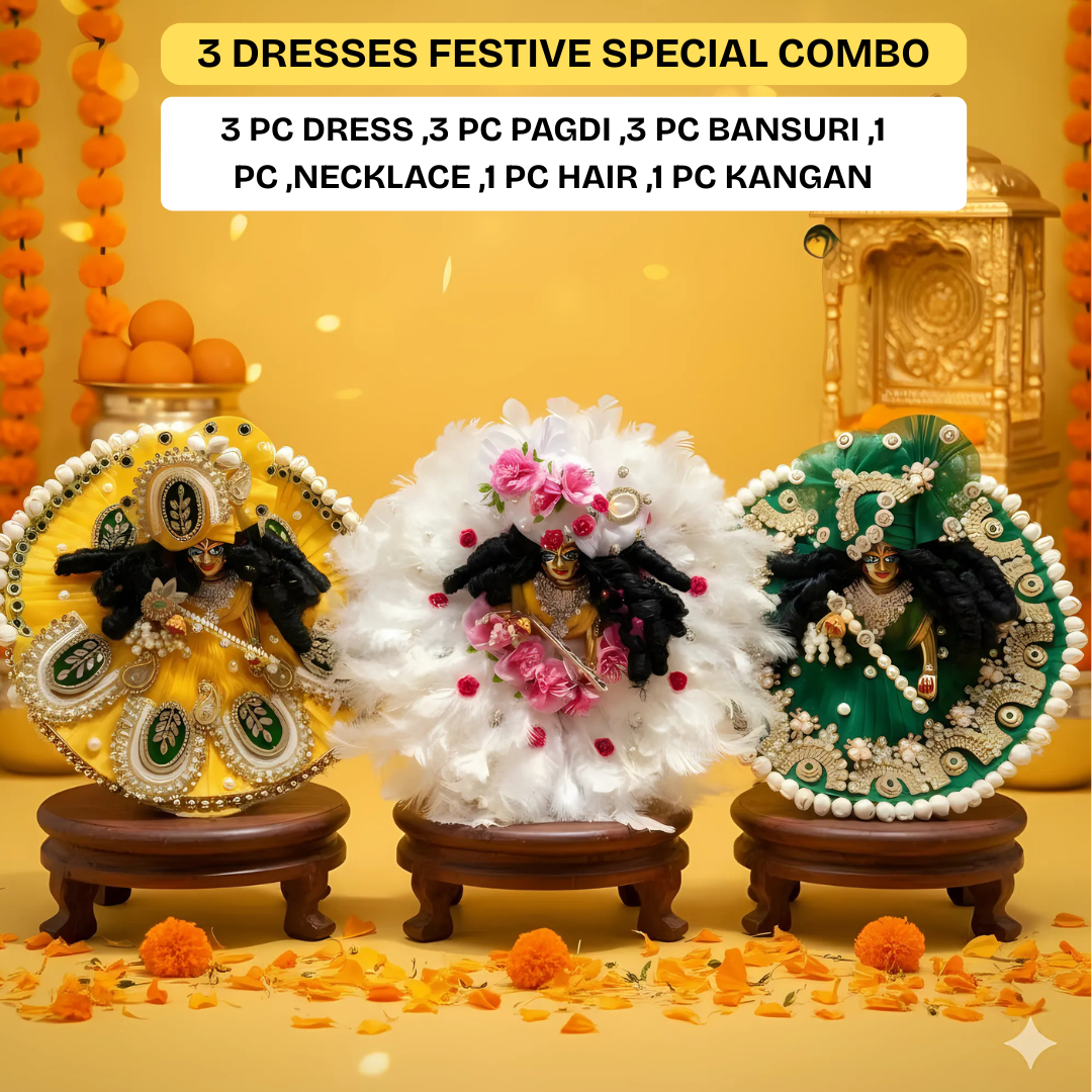 3 Dress Festive Combo with Matching Jewellery (12 pc)