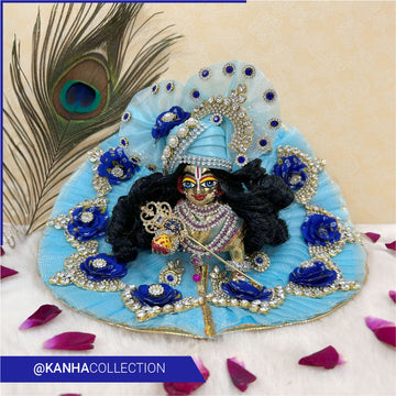 Beautiful sky blue Colour dress with chand booti and bandhani flowers for Janamastmi