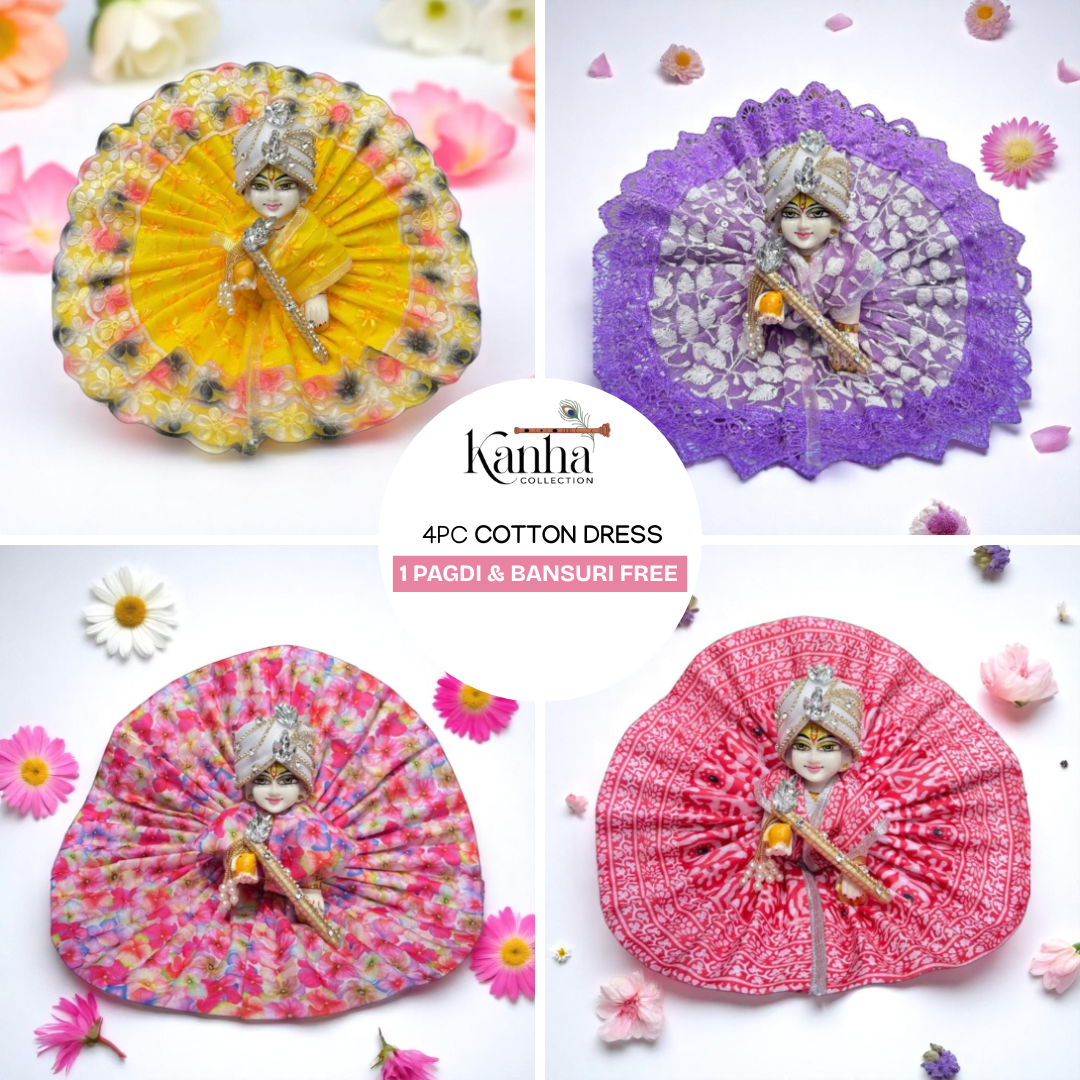 BEAUTIFUL & PREMIUM 4PC COTTON DRESS+ 1 PAGDI & BANSURI FREE