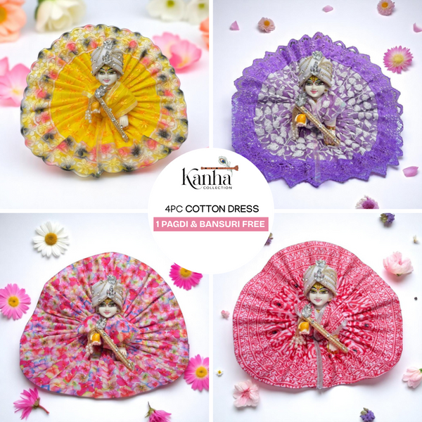 BEAUTIFUL & PREMIUM 4PC COTTON DRESS+ 1 PAGDI & BANSURI FREE
