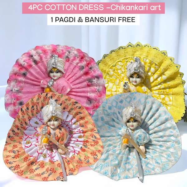 BEAUTIFUL & PREMIUM 4PC PURE COTTON DRESS+ 1 PAGDI & BANSURI FREE