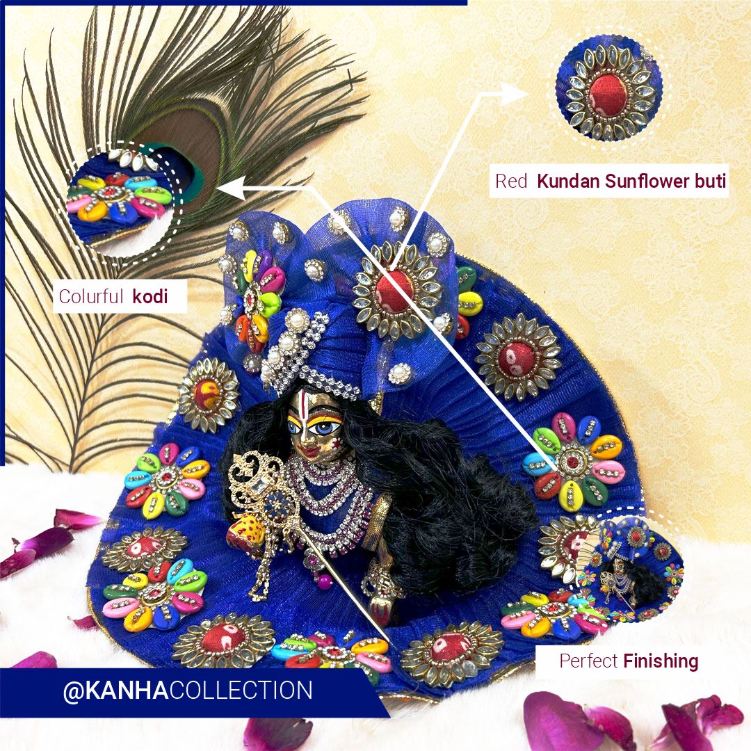 Elegant blue dress with multi stone and heavy kundan booti for janmastmi