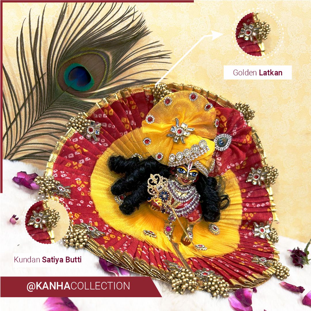 Beautiful yellow and red combination dress with kudan and banbhej fabric for janmanstmi