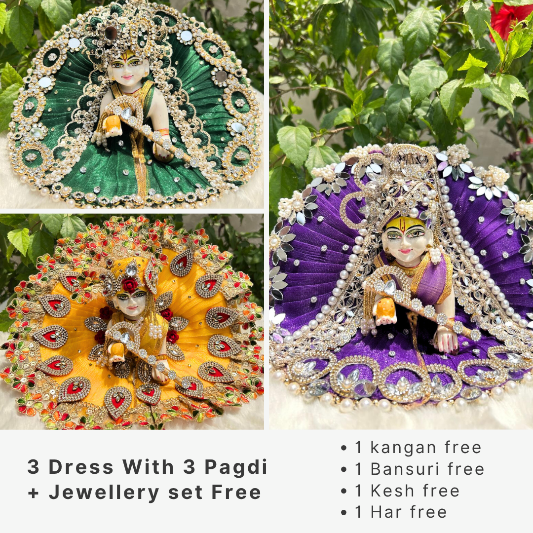 Beautiful Premium 3 Heavy Dress Combo With Pagdi + Jewellery Set Free (Lavender Combo)