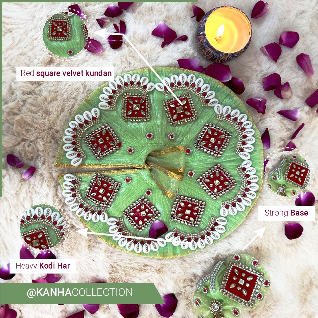 Heavy Pista Colour dress with red kundan and kodi stones for Janamastmi