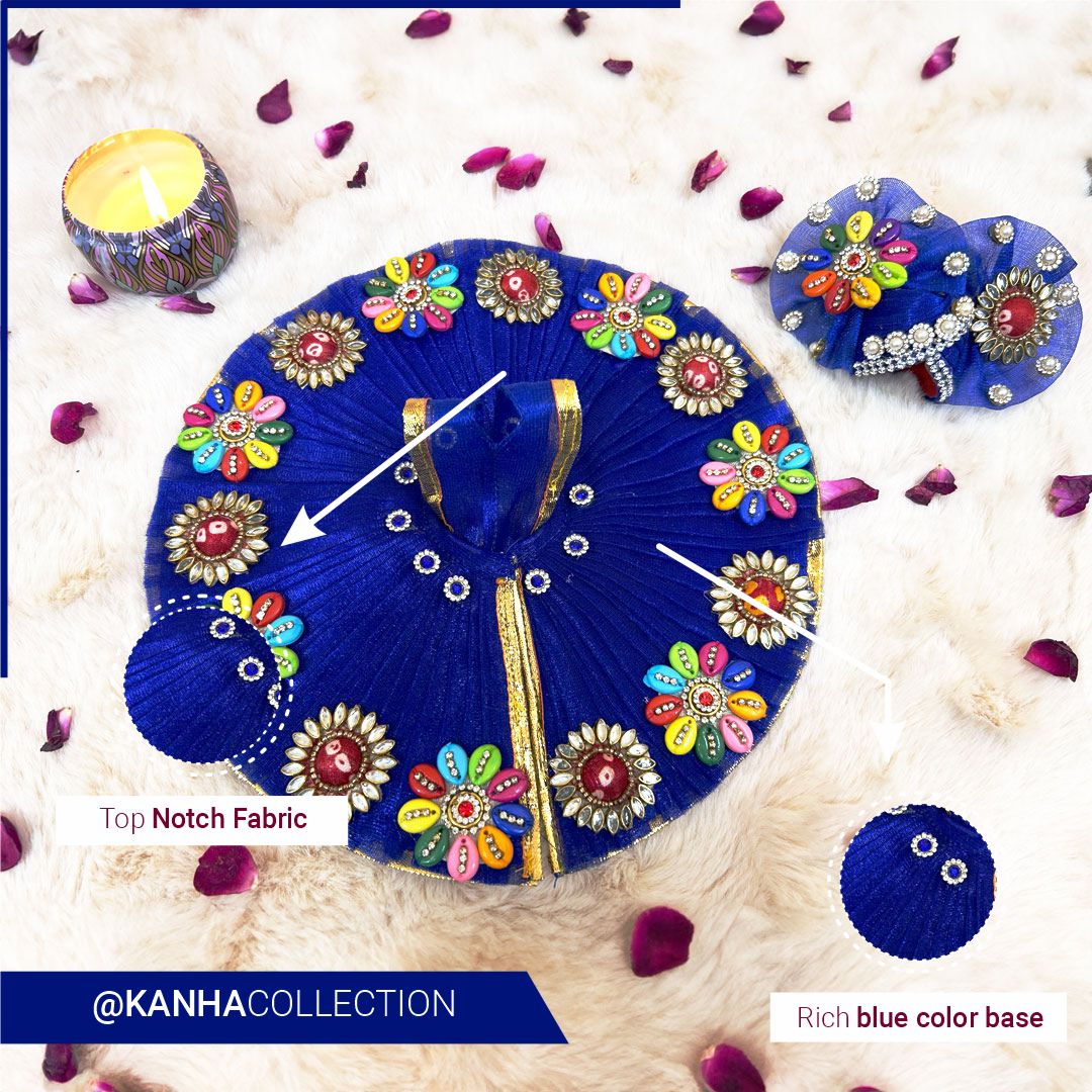 Elegant blue dress with multi stone and heavy kundan booti for janmastmi