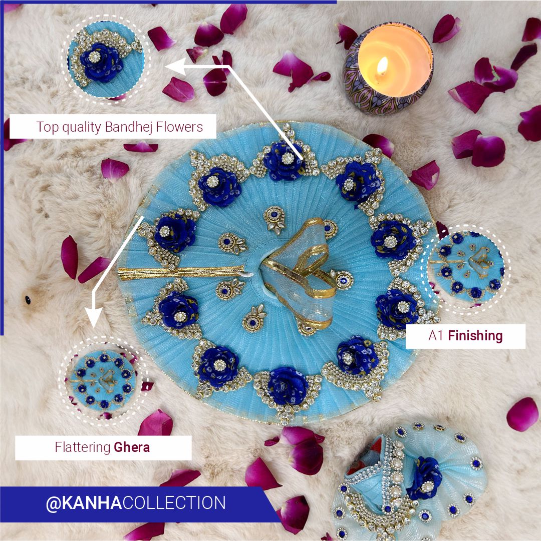 Beautiful sky blue Colour dress with chand booti and bandhani flowers for Janamastmi