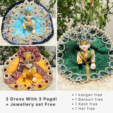 Beautiful Premium 3 Heavy Dress Combo With Pagdi + Jewellery Set Free