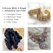 Beautiful Premium 3 Heavy Dress Combo With Pagdi + Jewellery Set Free (Lavender Combo)