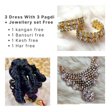 Beautiful Premium 3 Heavy Dress Combo With Pagdi + Jewellery Set Free (Lavender Combo)