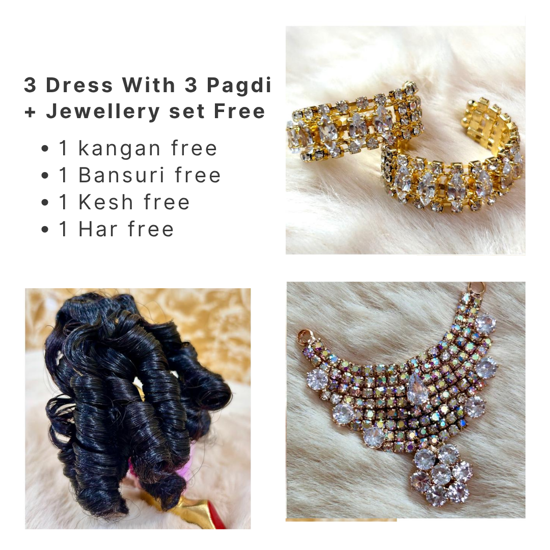 Beautiful Premium 3 Heavy Dress Combo With Pagdi + Jewellery Set Free (Butterfly Combo)