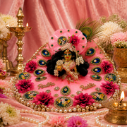 Radha Ashtami Special Pink Mor Pankh Shringar Dress for Laddu Gopal Ji