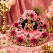 Radha Ashtami Special Pink Mor Pankh Shringar Dress for Laddu Gopal Ji