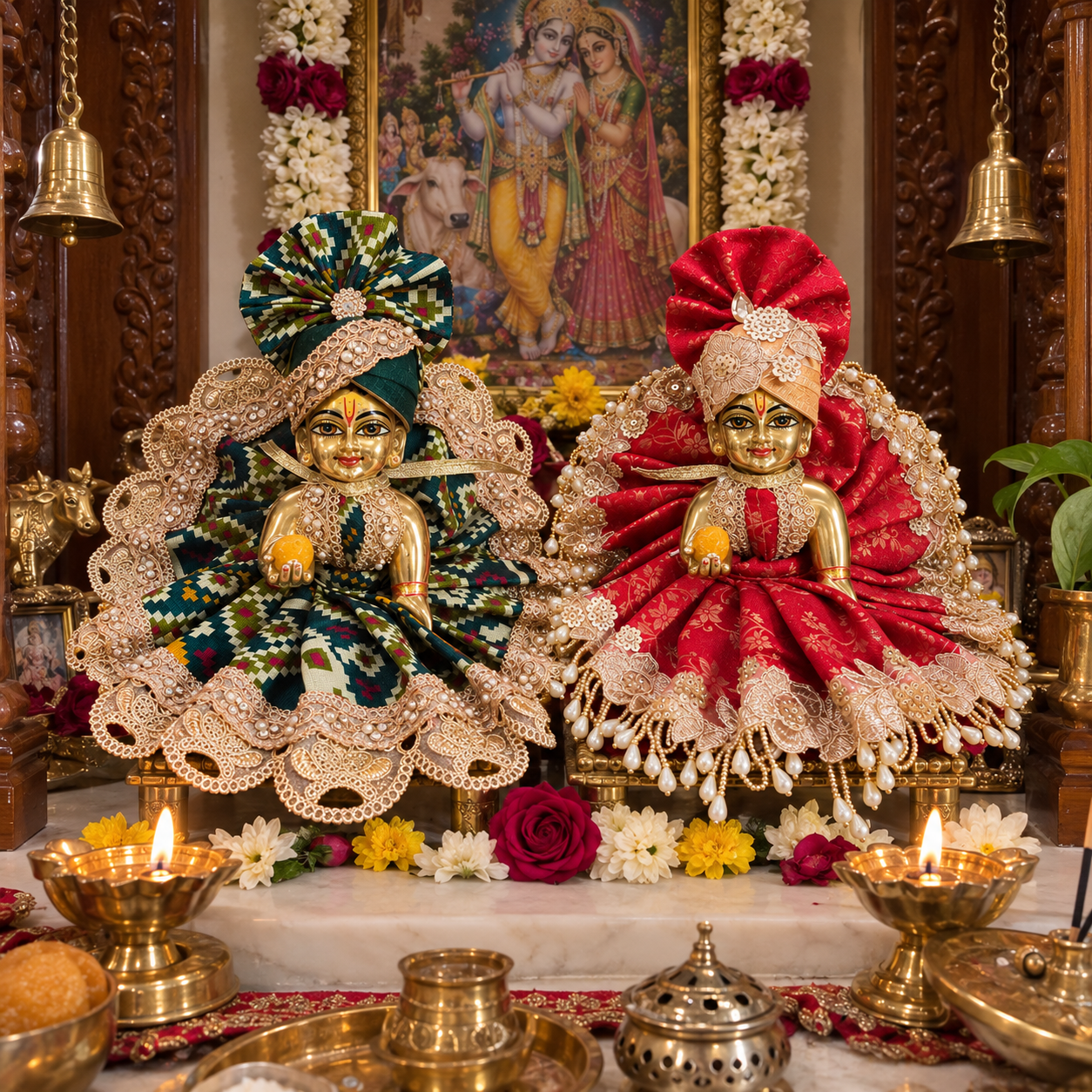 Beautiful Radha Asthami Dress for Laddu Gopal ji pack of 2 Dress with Mukut