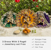 Beautiful Premium 3 Heavy Dress Combo With Pagdi + Jewellery Set Free (Lavender Combo)