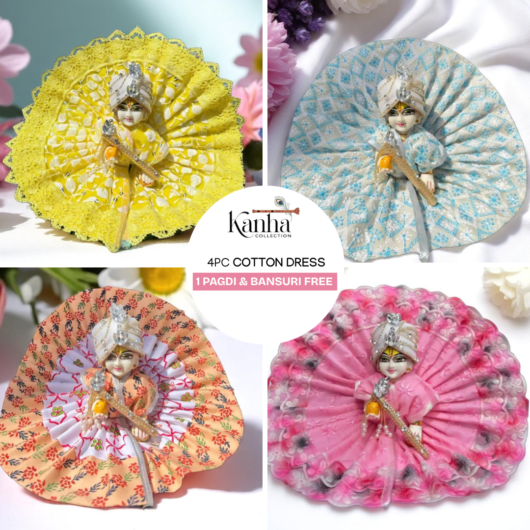BEAUTIFUL & PREMIUM 4PC PURE COTTON DRESS+ 1 PAGDI & BANSURI FREE