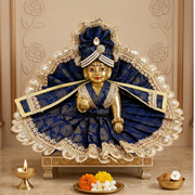 Laddu Gopal Ji 3 Dress Combo with Pagdi & Patka | Royal Blue, Pink & Golden Designer Poshak Set (Pink Lehriya Combo)