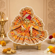 Laddu Gopal Ji 3 Dress Combo with Pagdi &amp; Patka – Premium Designer Poshak Set (Ivory Combo)