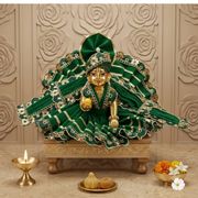 Premium Green Designer Velvet Dress For Laddu Gopal Ji With Velvet Shawl & Pagdi