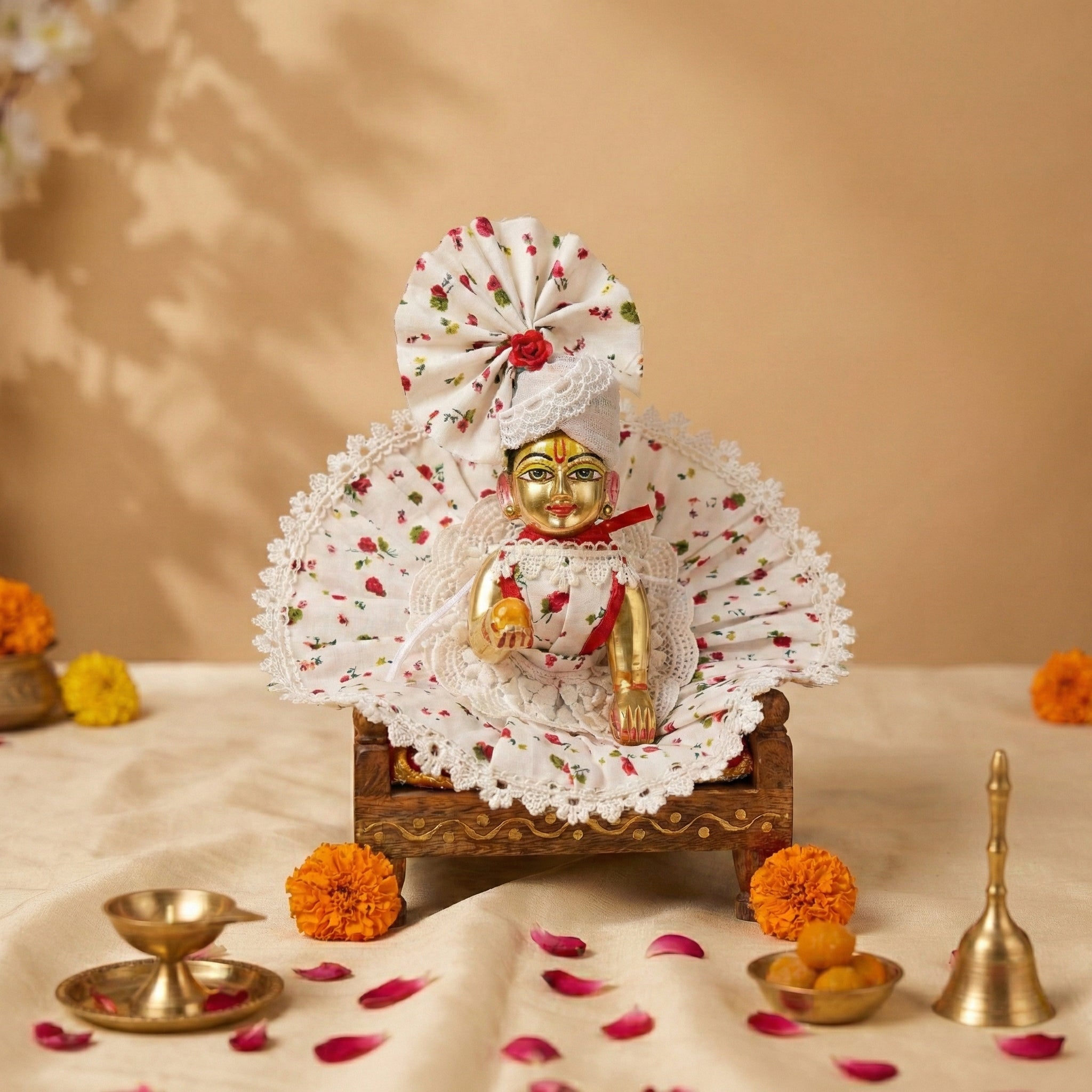 Premium & Beautiful 3pc Pure Cotton Dress set For Laddu Gopal Ji with 3 Matching Pagdi (Without Bukram Washable Dress)