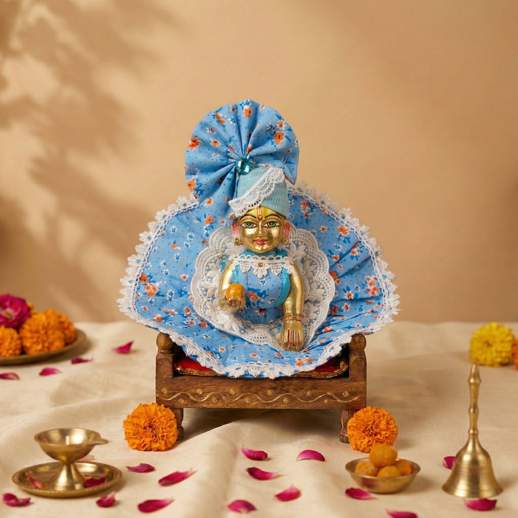 Premium & Beautiful 3pc Pure Cotton Dress set For Laddu Gopal Ji with 3 Matching Pagdi (Without Bukram Washable Dress)