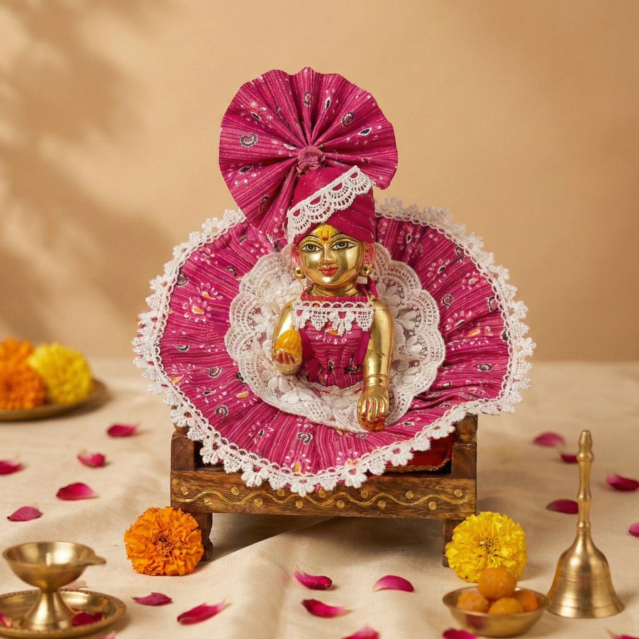 Premium & Beautiful 3pc Pure Cotton Dress set For Laddu Gopal Ji with 3 Matching Pagdi (Without Bukram Washable Dress)
