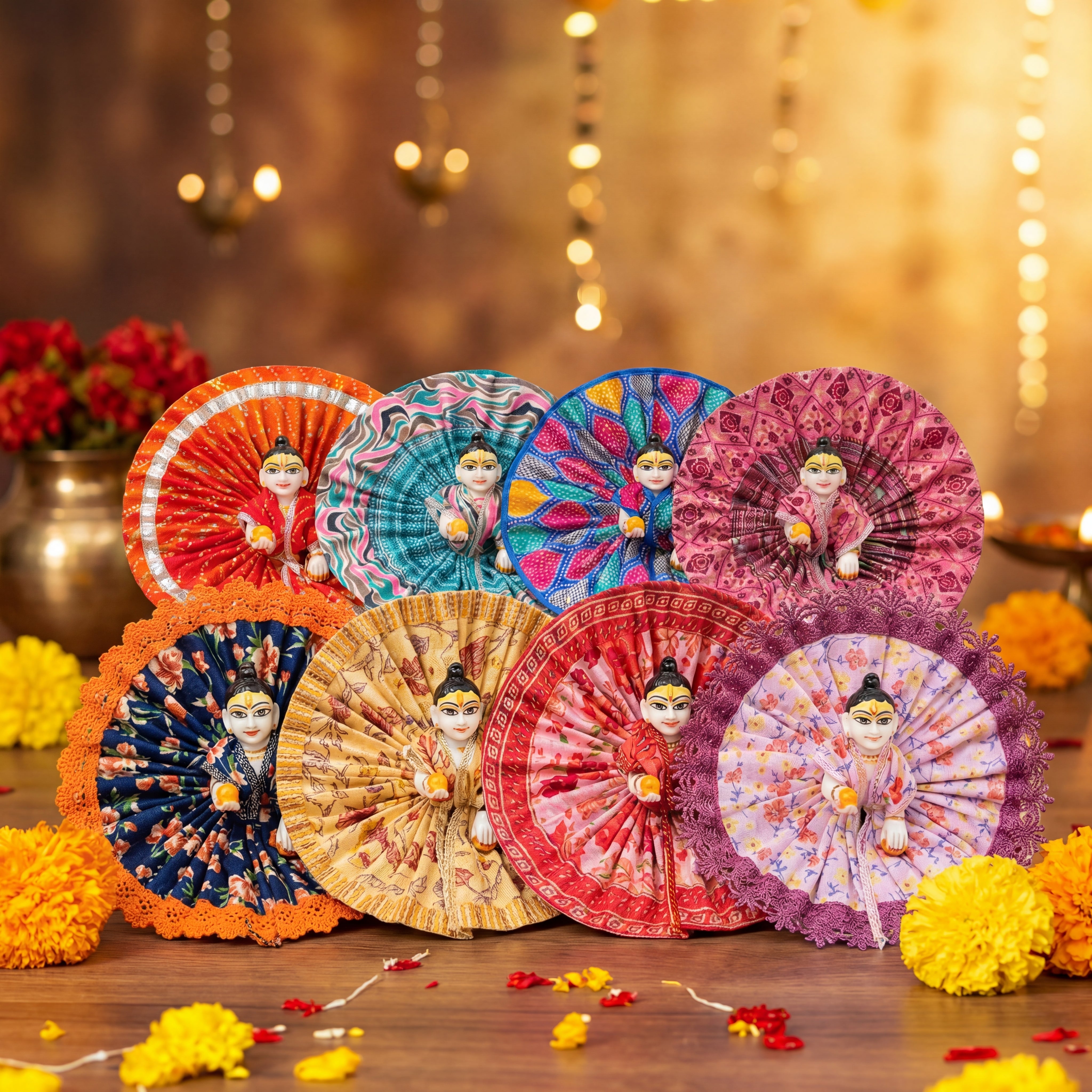 8-Piece Pure Cotton Laddu Gopal Dress Combo + Free Pagdi & Bansuri