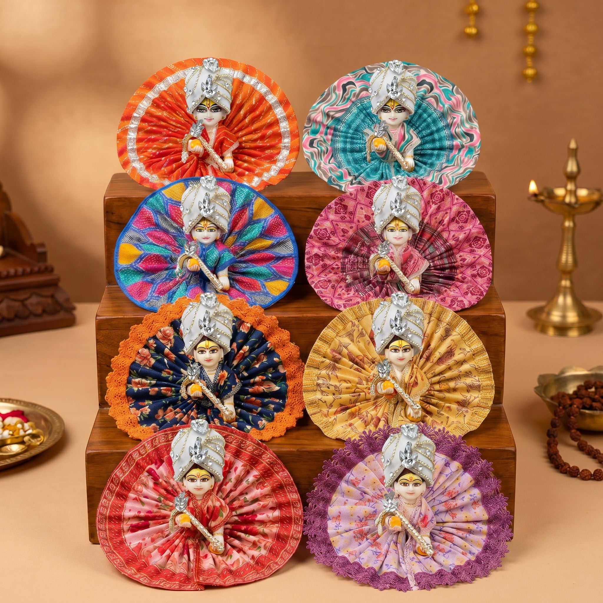 8 Piece Pure Cotton Laddu Gopal Dress Combo + Free Pagdi & Bansuri