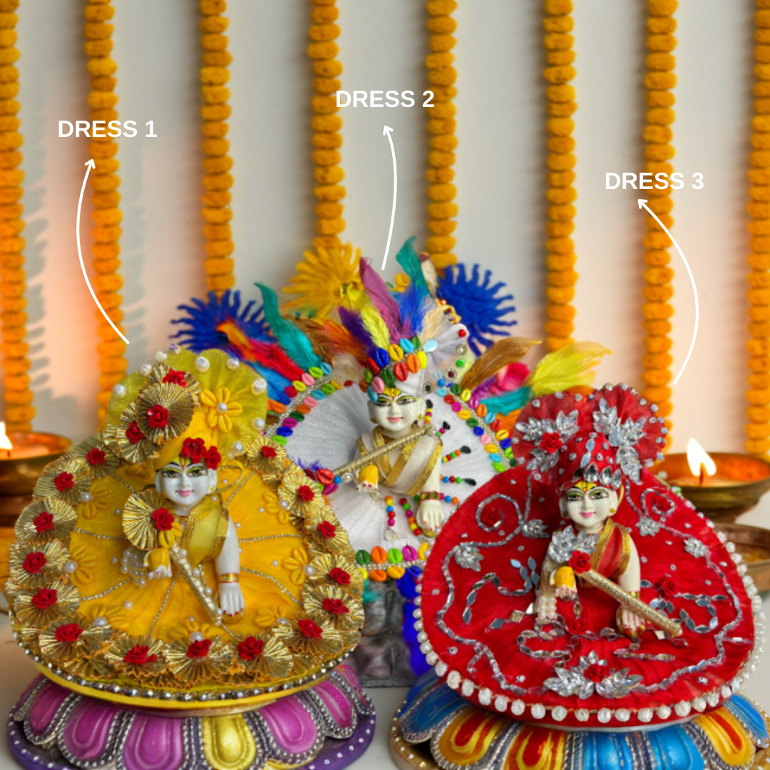 Laddu ji 3 Dress Combo with 3 Bansuri & Pagdi