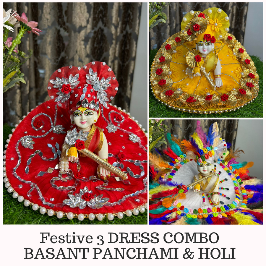 Holi special Laddu ji 3 Dress Combo with 3 Pagdi & 3 Bansuri FREE