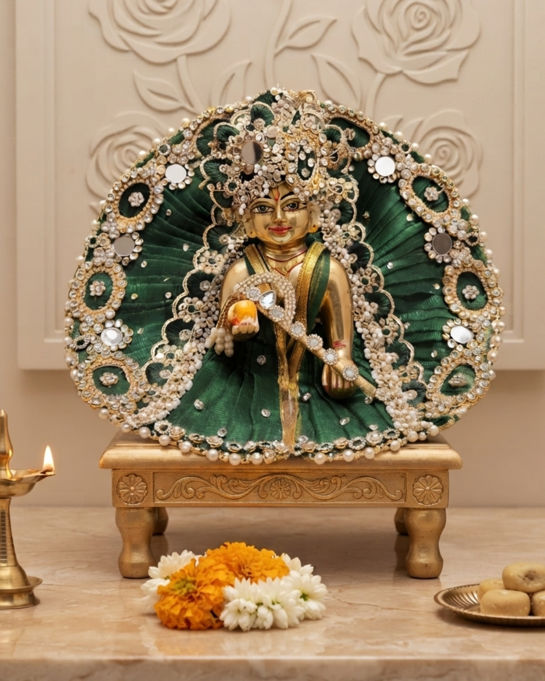 Most Preety Dark green Dress for janmashtami