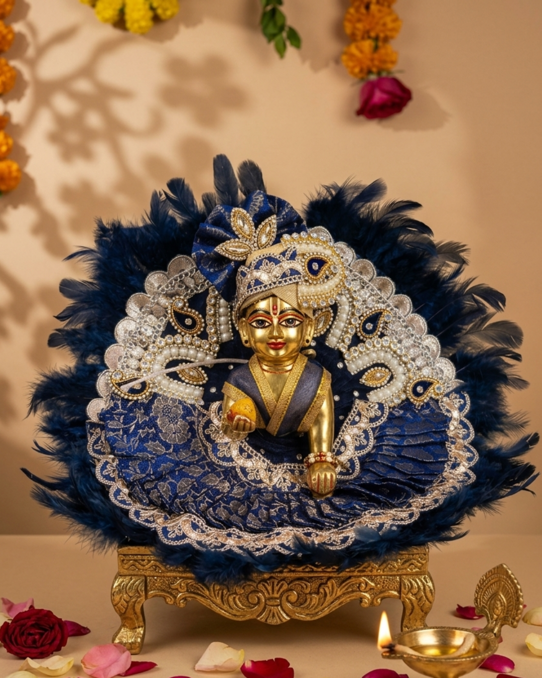 Royal Blue & Golden Laddu Gopal Designer Dress For Diwali