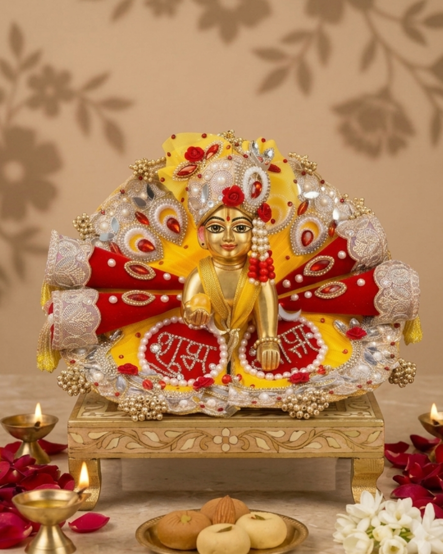 Royal Yellow & Red Subh Labh Dress For Laddu gopal Ji For Diwali