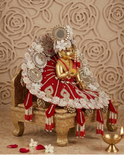Red &amp; Gold Designer Laddu Gopal Dress For Diwali