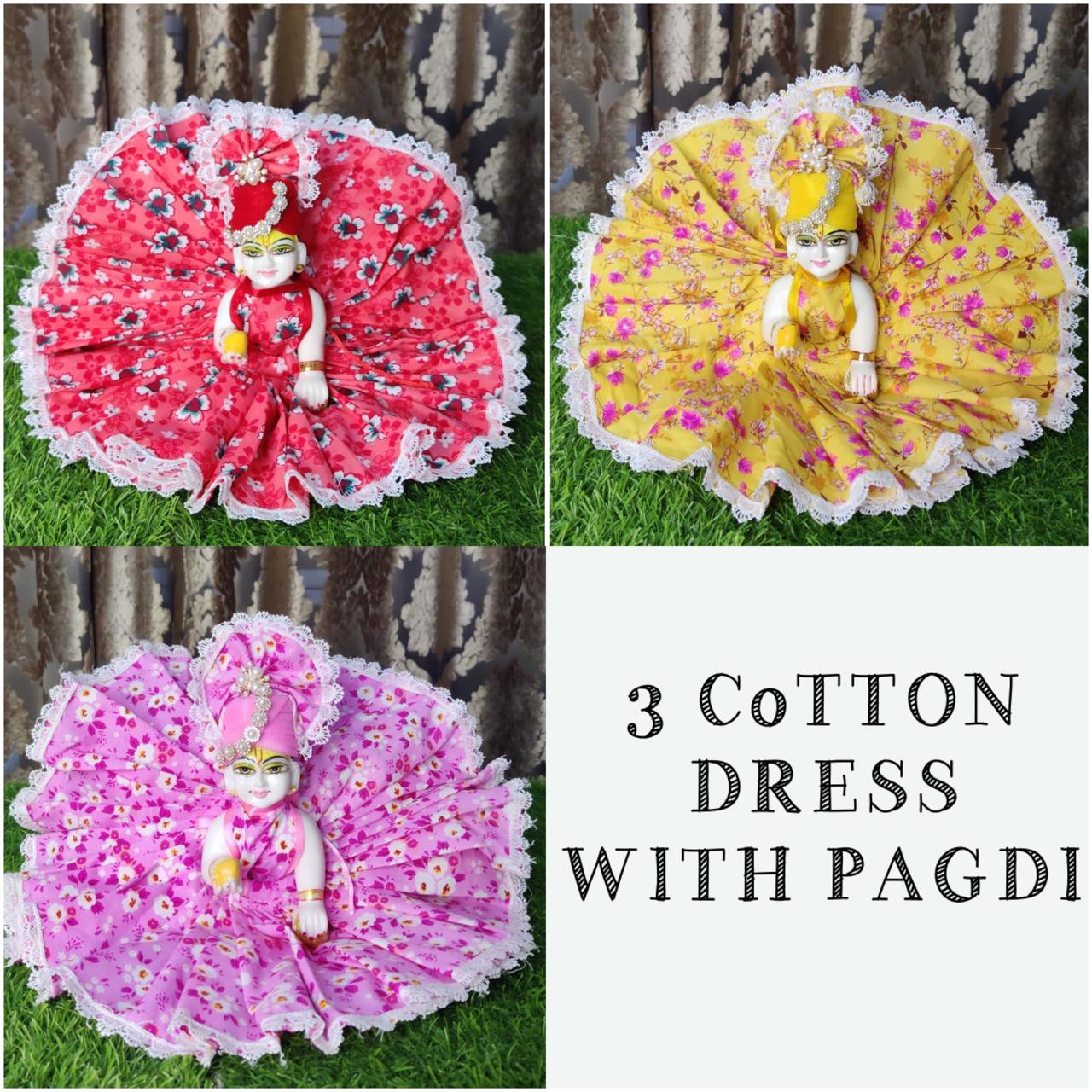 Beautiful 3 Cotton Dress with 3 Pagdi