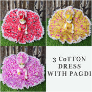 Beautiful 3 Cotton Dress with 3 Pagdi