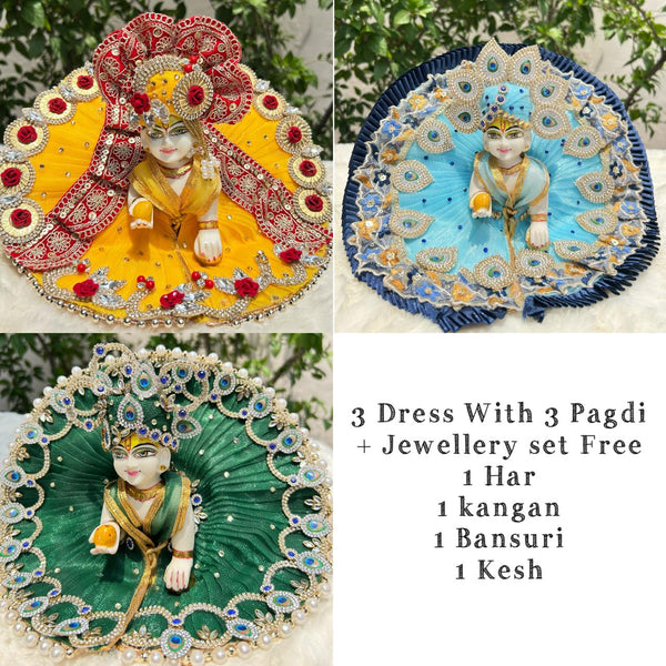 Beautiful Premium 3 Heavy Dress Combo With Pagdi + Jewellery Set Free
