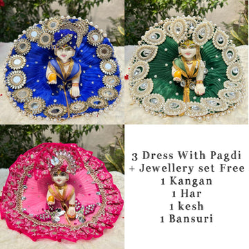 Beautiful Premium 3 Heavy Dress Combo With Pagdi + Jewellery Set Free (Butterfly Combo)