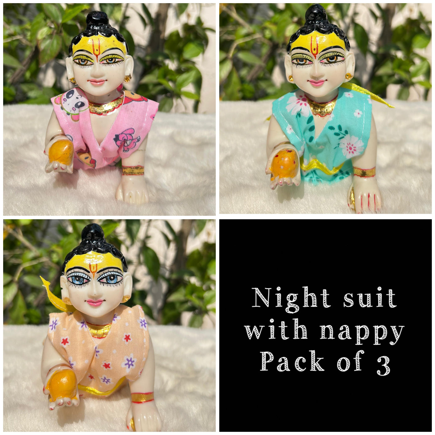 Beautiful night Suit with nappy for laddu gopal Pack of 3