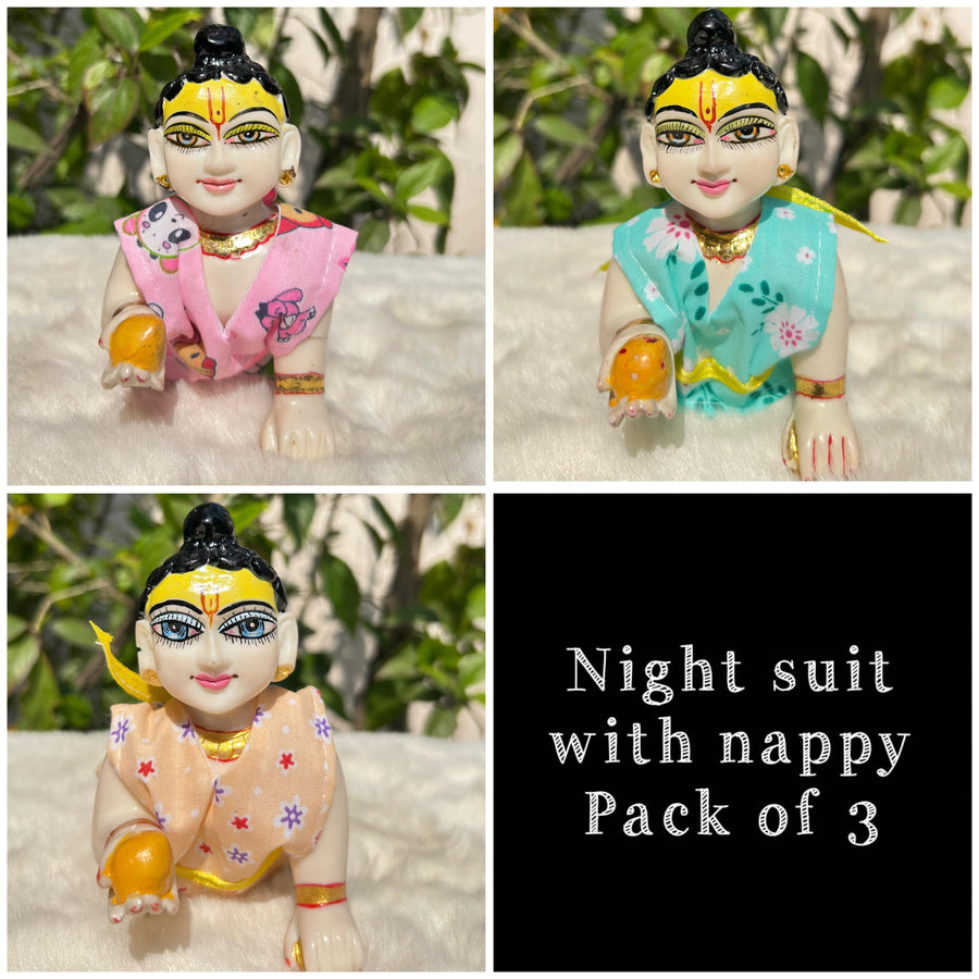 Beautiful night Suit with nappy for laddu gopal Pack of 3