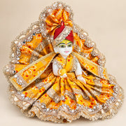 Beautiful Yellow Bandhej Dress for laddu gopal ji with Padgi & Patka