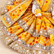 Beautiful Yellow Bandhej Dress for laddu gopal ji with Padgi & Patka