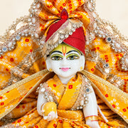 Beautiful Yellow Bandhej Dress for laddu gopal ji with Padgi & Patka