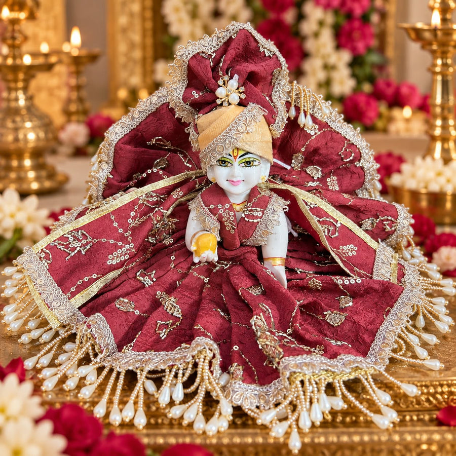 Royal Maroon Designer Laddu Gopal Ji Dress with Pagdi & Patka