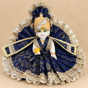 Royal Navy Blue Designer Laddu Gopal Ji Dress With Pagdi & Patka