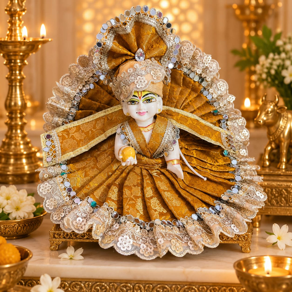 Golden Mustard Designer Laddu Gopal Ji Dress –With Pagdi & Patka