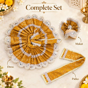 Golden Brocade Festive Dress for Laddu Gopal Ji-With Pagdi & Patka