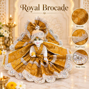 Golden Brocade Festive Dress for Laddu Gopal Ji-With Pagdi & Patka