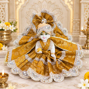 Golden Brocade Festive Dress for Laddu Gopal Ji-With Pagdi & Patka